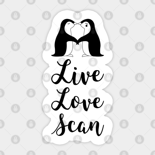 Live, Love, Scan Kissing Penguins Sticker by DesignIndex